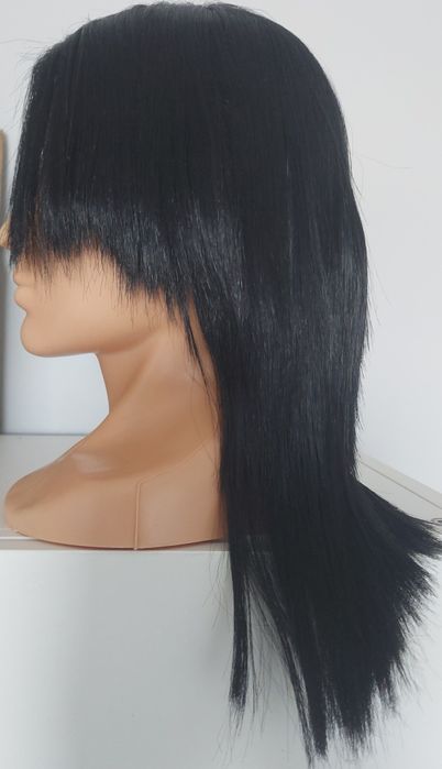 Peruka syntetyczna czarna full lace front styl wolf cut/rock