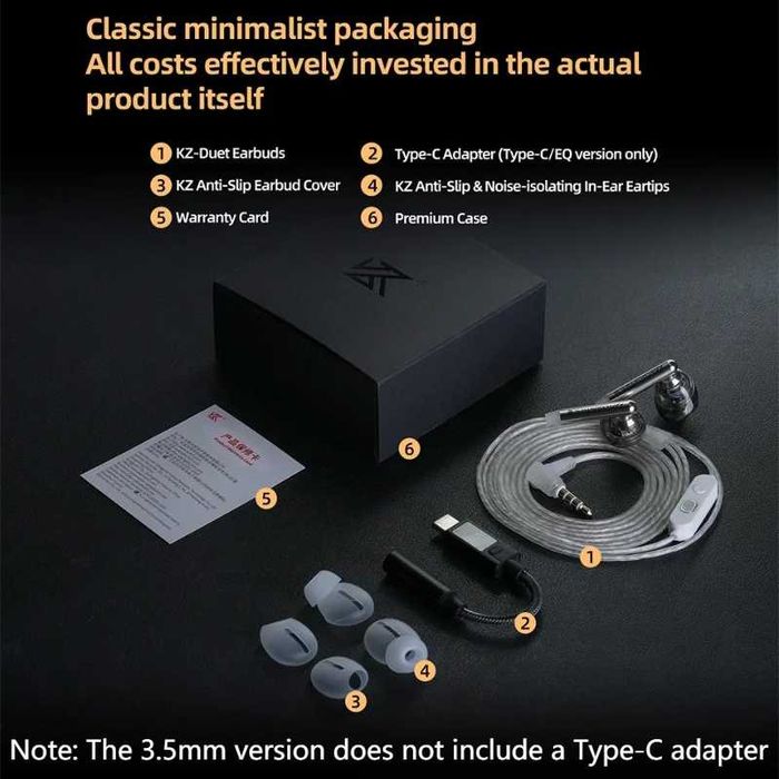 ‼️ KZ Duet (Black, 3.5, no mic) - наушники вкладыши на 2DD (8+10 мм.)