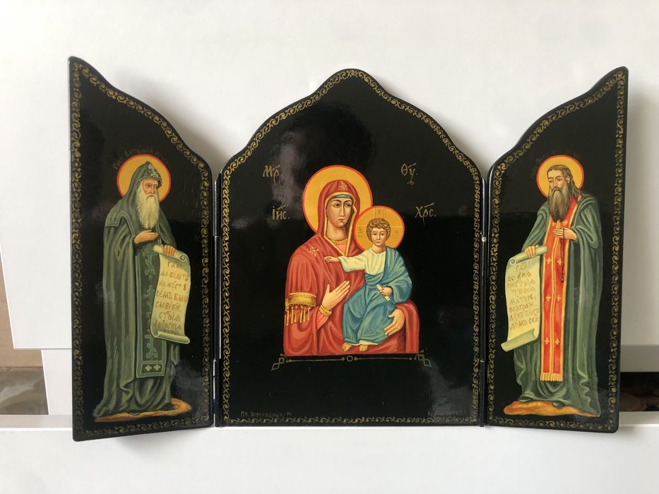 Палех. Триптих Богородица с Младенцем, Св.Антоний и Св.Феодосий