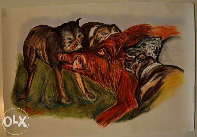 Vendo pinturas a pastel e carvão com motivos de caça