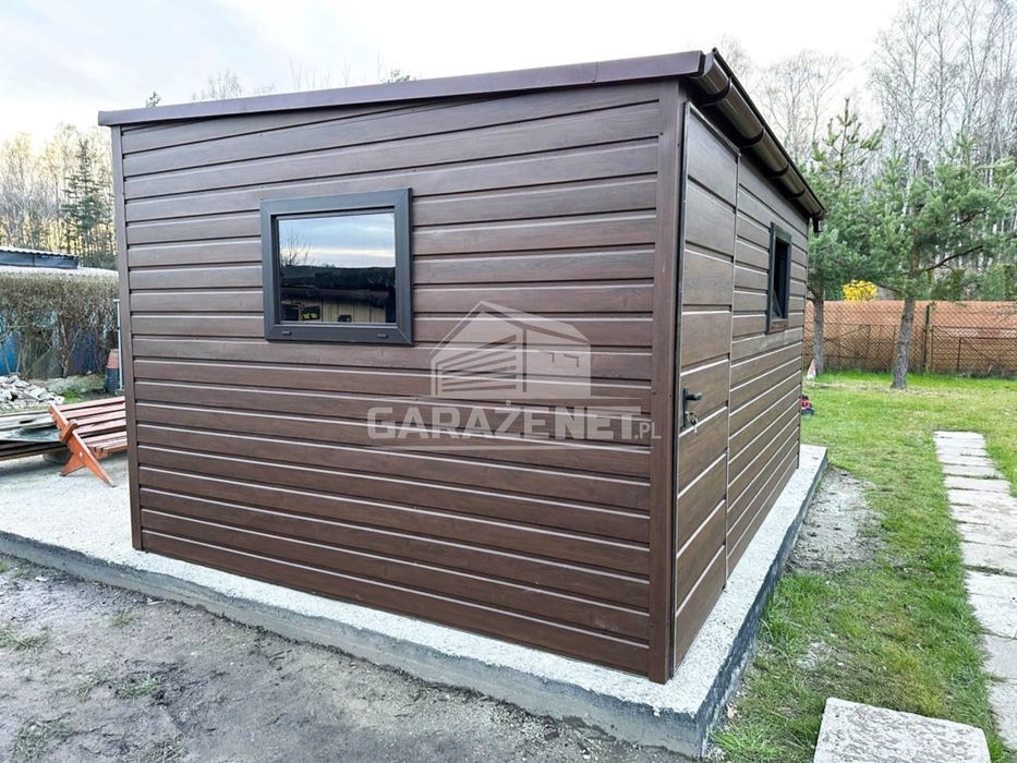 DOMEK OGRODOWY SCHOWEK 4X3 M Spad W Przód Drzwi 2X Okno - Rynny DG423