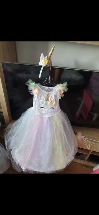 Sukienka strój kostium na bal jednorożca księżniczka tęczowy