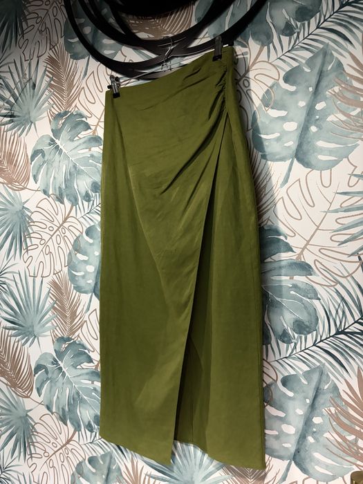 Спідниця Zara, зелена спідниця, лляна спідниця