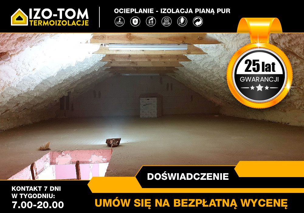Ocieplenie Ocieplanie Izolacja pianą piana pianka PUR poddasza dachu