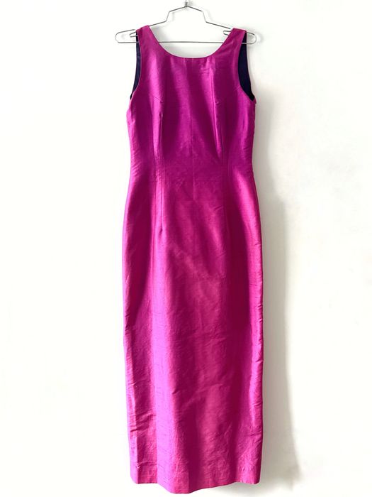 Vintage wieczorowa długa suknia różowa fuksja S/M