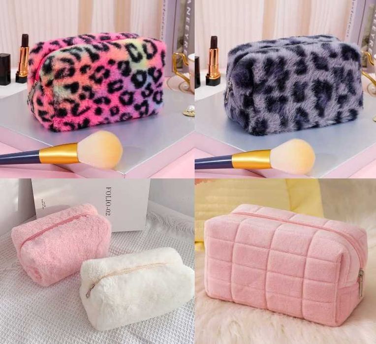 Косметичка плюшева рожева косметична сумка пенал для косметики