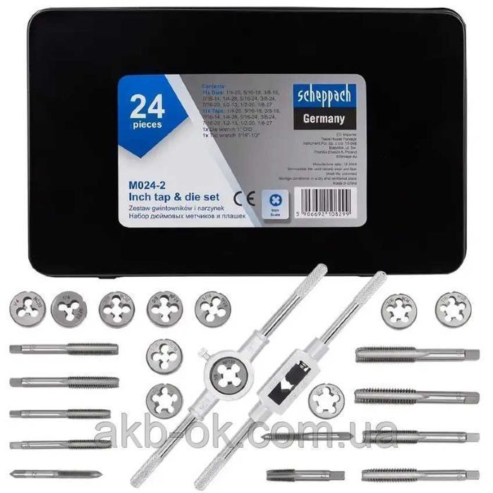 Набір дюймових мітчиків та плашок 24 п метал кейс Scheppach SCH-M024-2