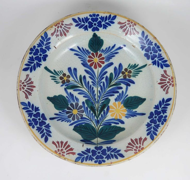 Prato Grande Faiança Portuguesa Séc. XIX - Flores - 29 cm