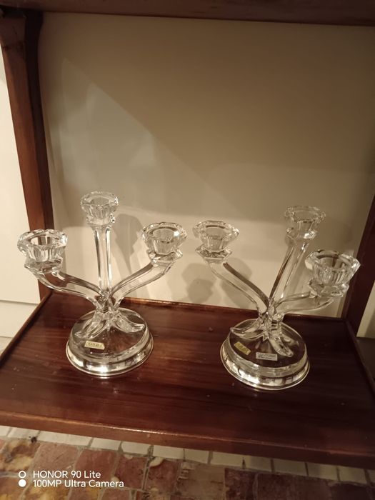 Candelabros em cristal e prata