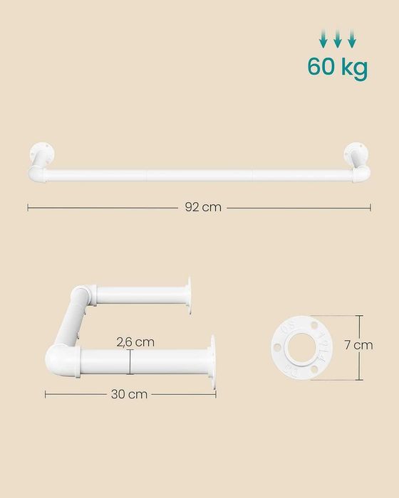 Nowy wieszak ścienny / drążek metalowy /  2szt / 92x30 / SONGMICS / W1216!