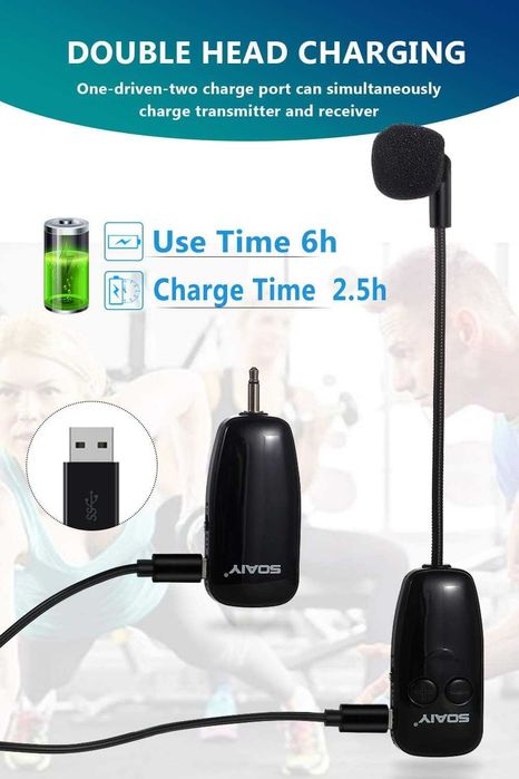 Zestaw Mikrofonowy SOAIY 2W1 Akumulatorowy 3,5MM Bezprzewodowy Do 50 M
