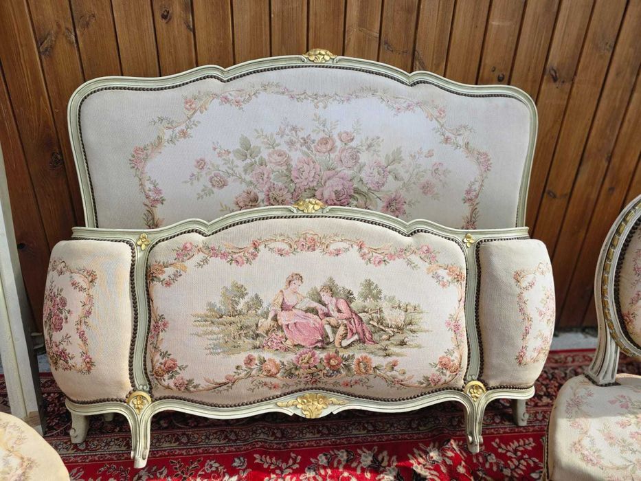 Stylowe łóżko francuskie z gobelinem – antyk #2311 Stylowy Węgrów