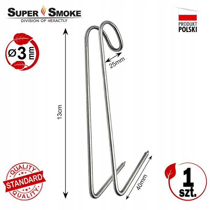 Hak Wędzarniczy Super Smoke do tusz ryb uniwersalny 3mm Standard 13cm