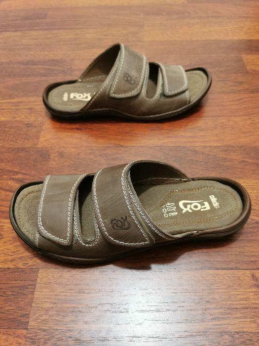 Skórzane Klapki Męskie Szerokie Pełna Regulacja Na Rzepy