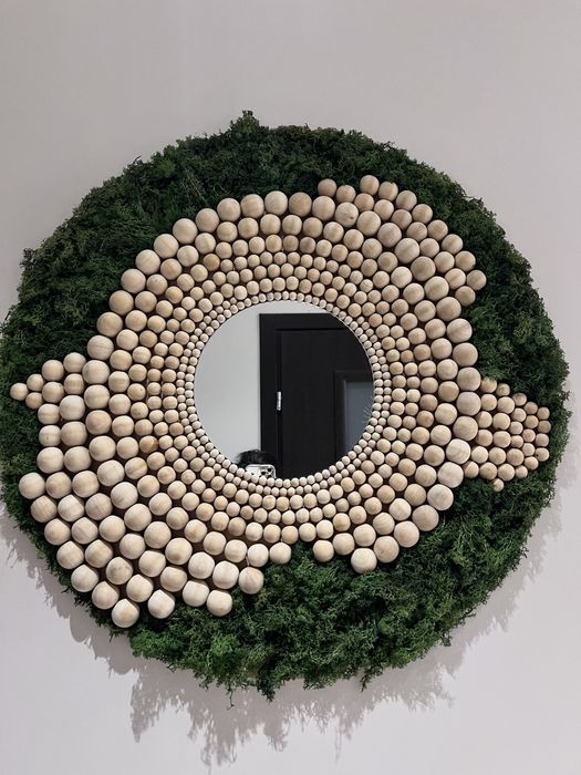 Lustro chrobotek drewno boho