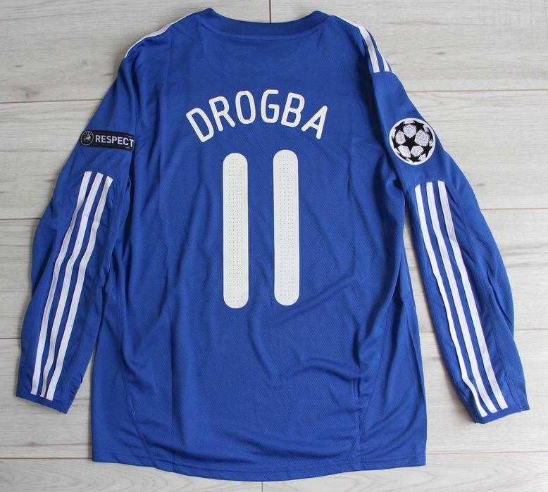 Chelsea Home 09/10 Adidas Koszulka piłkarska z długim rękawem, Drogba nr 11, Liga Mistrzów, rozmiar L