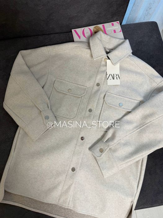 Фетрова жіноча сорочка куртка тепла Zara біла, сіра XS