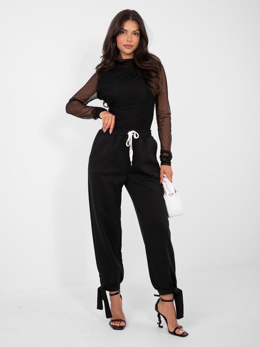 Czarne Spodnie Dresowe Damskie Wysoki Stan Joggery ITALY MODA