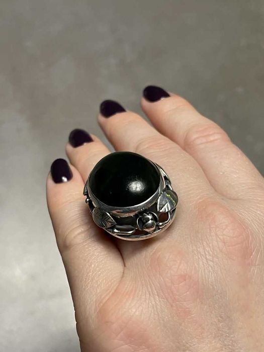 Kwiecisty Srebrny Pierścionek - Nefryt - 20,33g - ORNO - Kraków