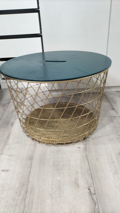 KVISTBRO, Stolik - kosz, złoty/butelkowo zielony, 61 cm