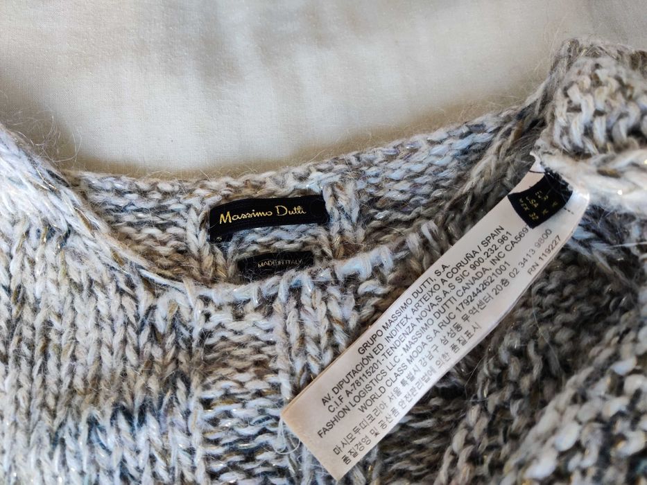 Suéter Pulôver Cinza Cáqui Chunky Tricotado Ouro Mohair Lã Aran M