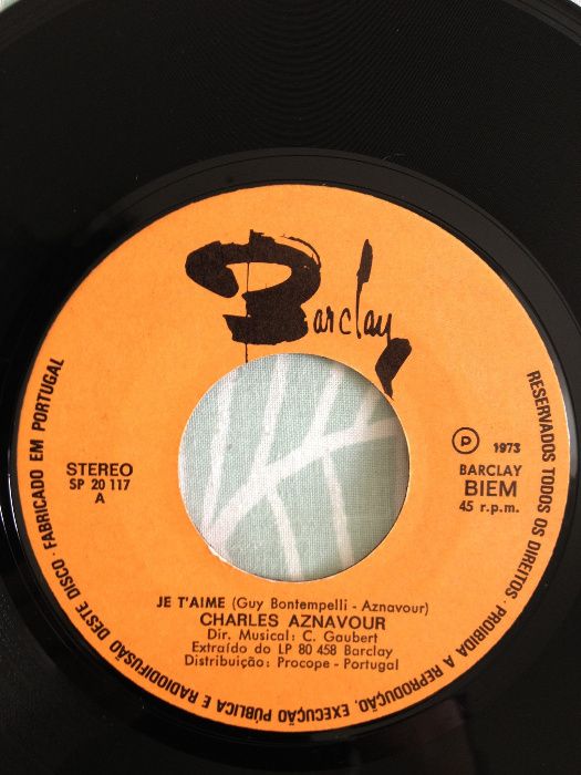 Disco Vinil "Charles Aznavour ‎– Je T'Aime / On Se Reveillera"