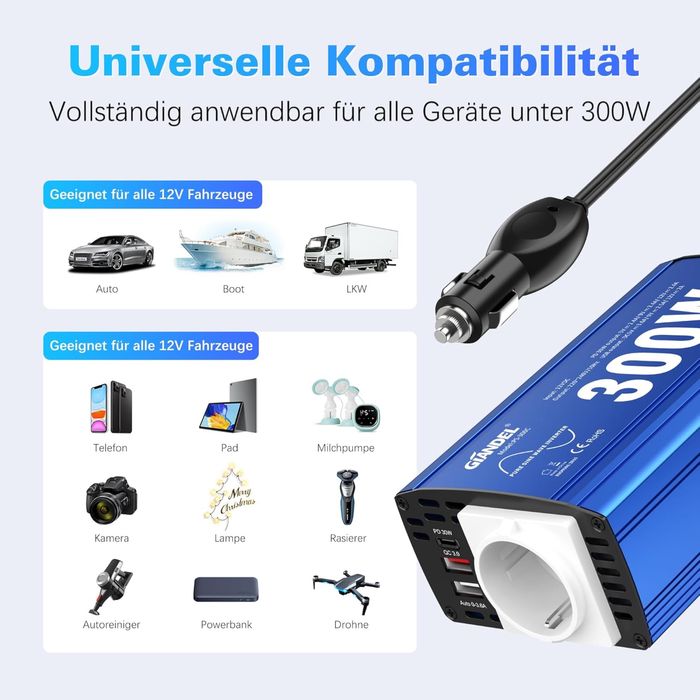 Konwerter napięcia sinusoidalnego 300W 12V DC 230V AC z podwójnym USB
