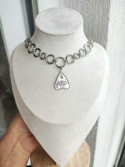 Gotycki choker chainmail – stal chirurgiczna 304, amulet planchette