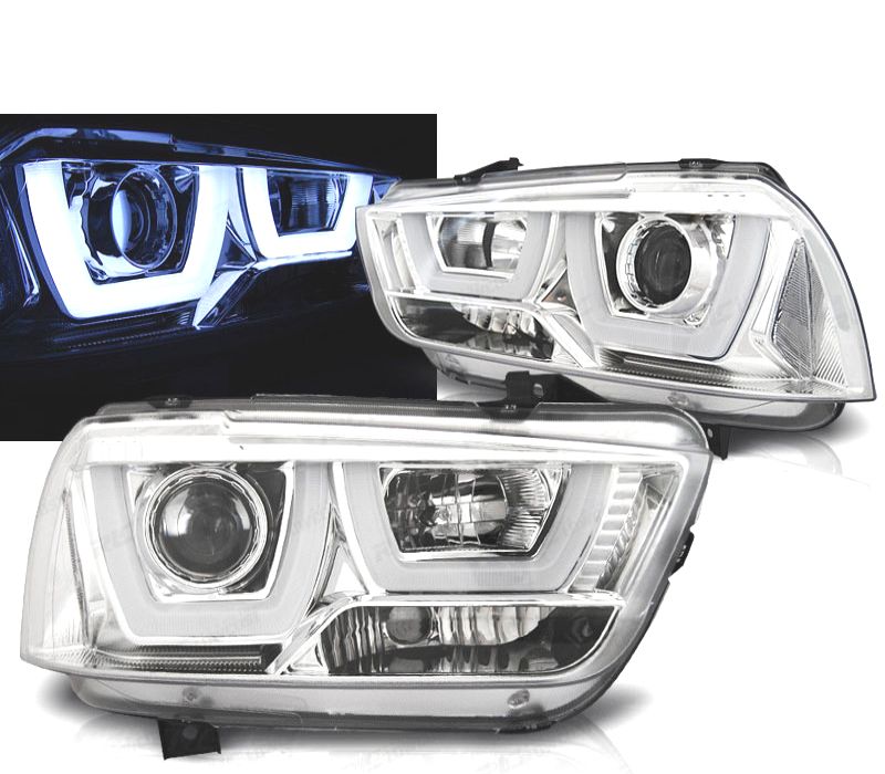 CONJUNTO DE FARÓIS PARA DODGE CHARGER LX II 11-15 LED U TYPE CROMADO