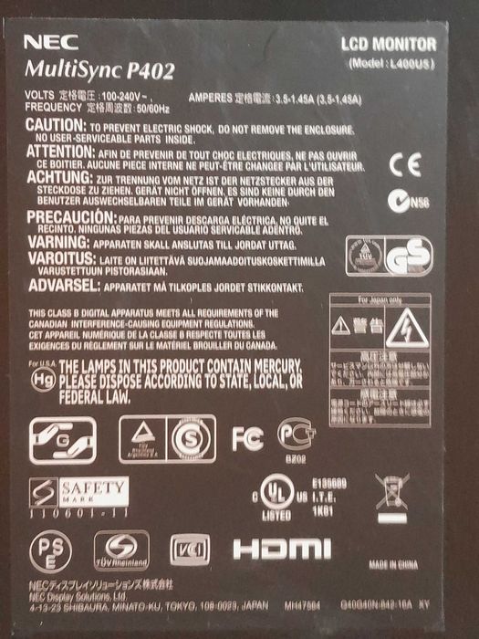 Monitor LCD NEC  P402