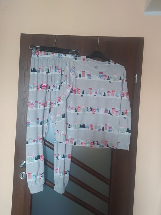 Piżama welurowa komplet bluza spodnie elastyczna XS 34 świąteczna