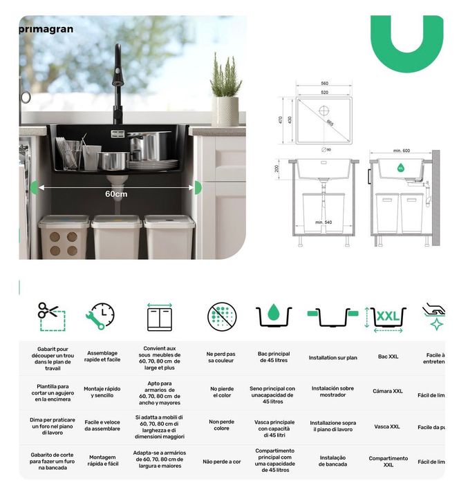 Lava loiça de uma cuba preto