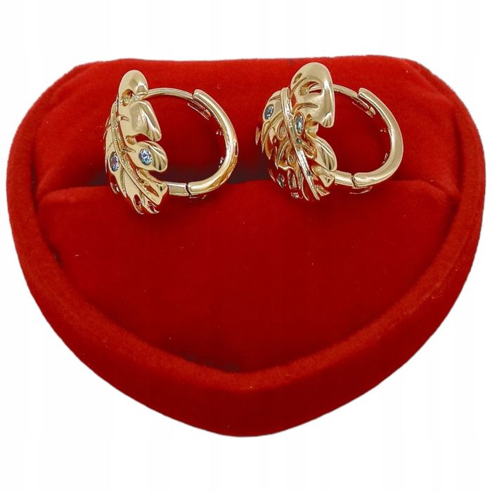 Złote Kolczyki Brylantowe Liść Monstera  Antyalergiczne K1688