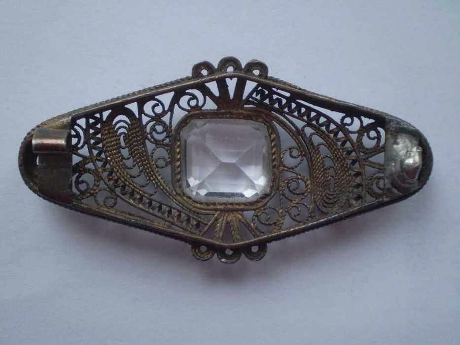 Серебряная Брошка СССР Уральские русские самоцветы Горный хрусталь