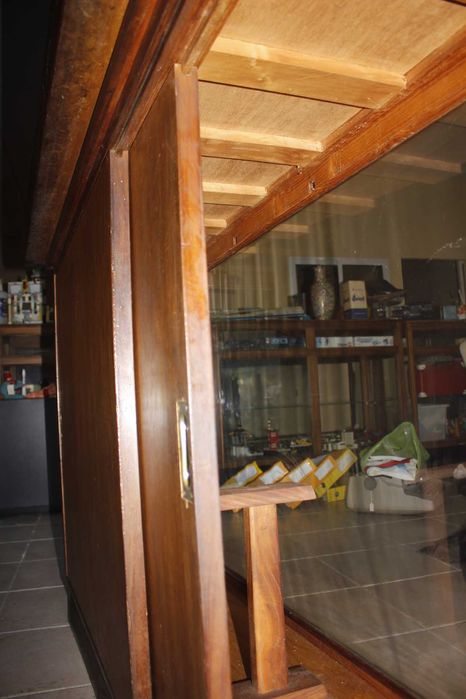 Balcão de Loja-Antigo madeira vidro portas de correr-Vitrine-Expositor