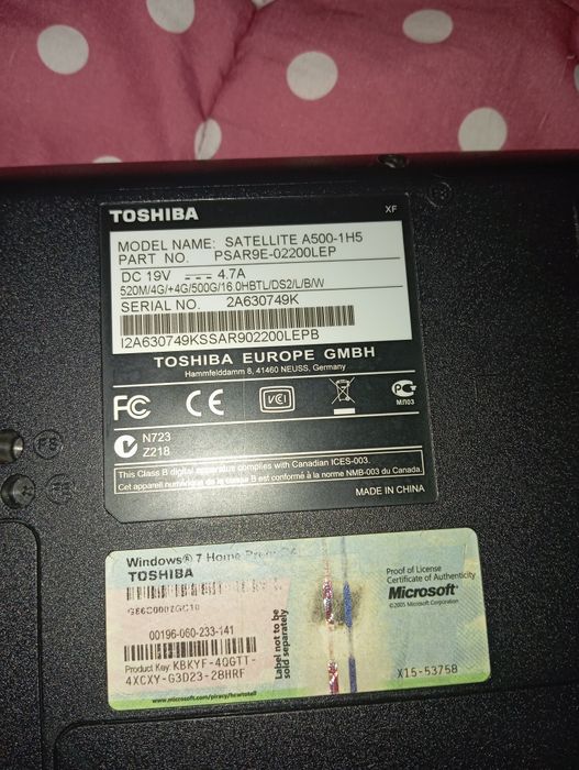 Laptop (i5) Toshiba Satellite A500-1H564741252658819124