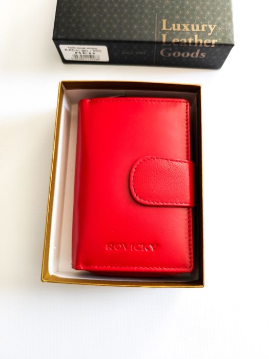 Zestaw prezent brelok i Portfel skórzany damski na zatrzask czerwony