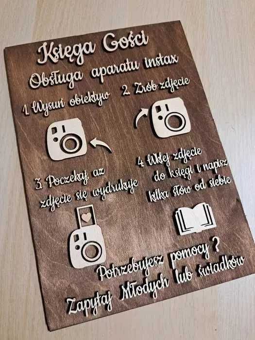 Instax księga gości tabliczka dąb rustykalny instrukcja instax wesele ślub dekoracje stołu