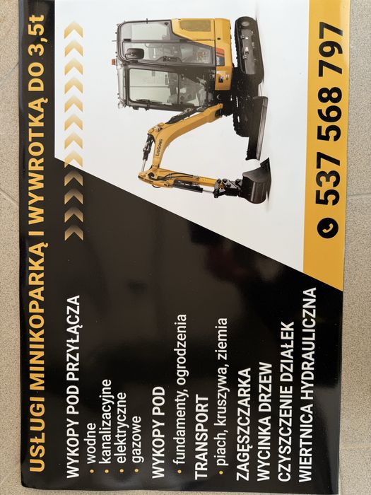 Uslugi Minikoparka wywrotka do 3.5tony Mulczer Wiertnica Hydrauliczna