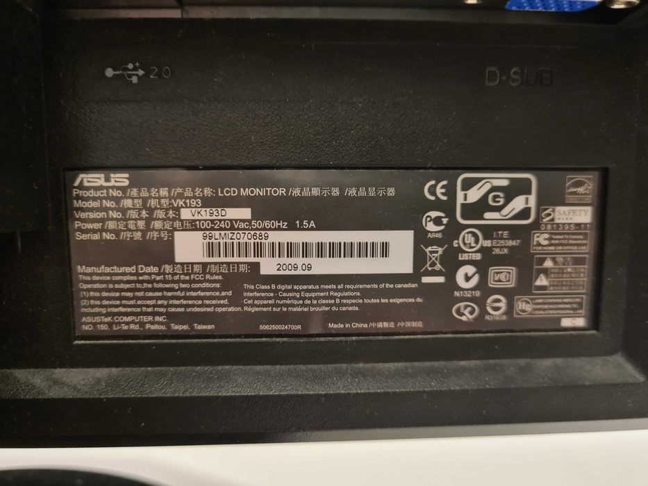 Monitor LCD 19 cali Asus Kamerka