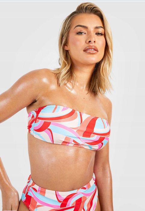 Kolorowe bikini z wysokim stanem Boohoo roz. M