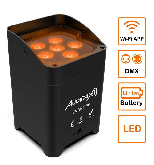 Conjunto de Iluminação Par LED Profissional (8 Projetores com Bateria e Flight Case)