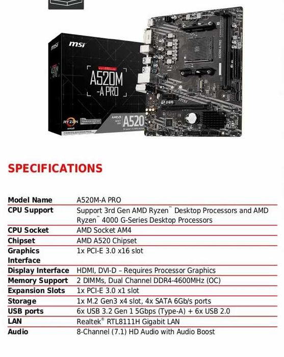 Мощный игровой комплект MSI A520M Ryzen 5 5500 амд amd райзен am4