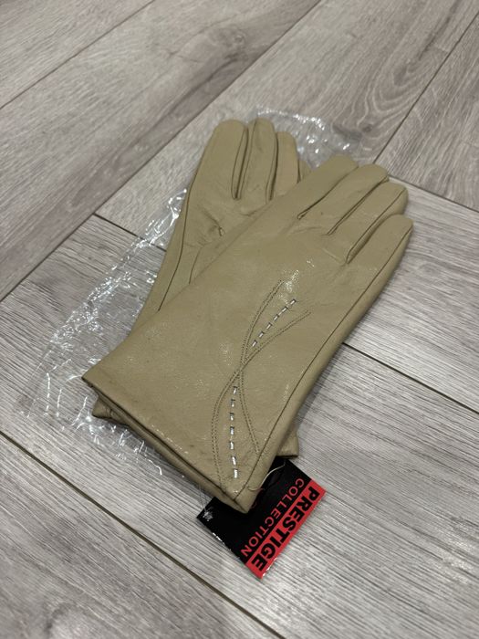 Rękawiczki skórzane beżowe eleganckie S/M