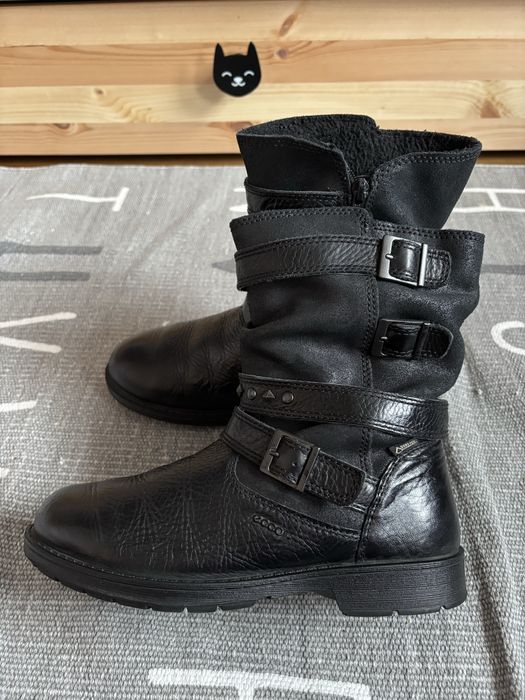 Skórzane kozaki botki z klamrami Ecco 37