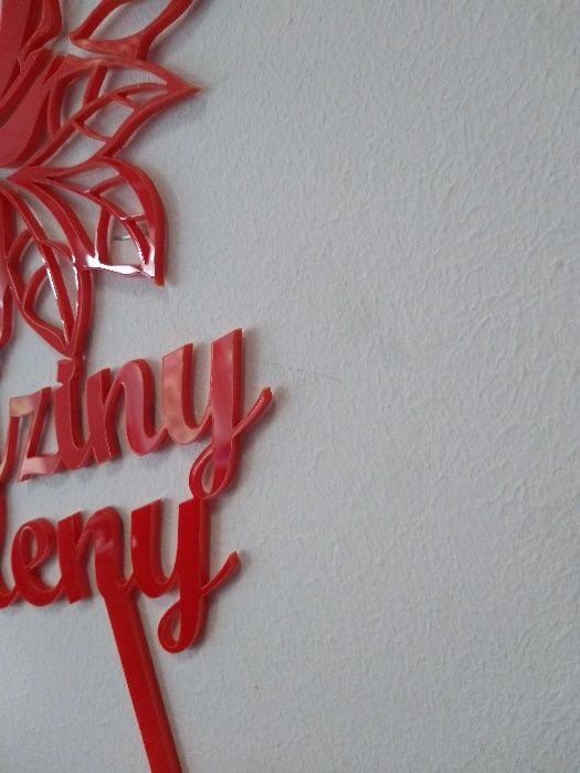 toper na tort urodziny czerwony róże akryl 3mm