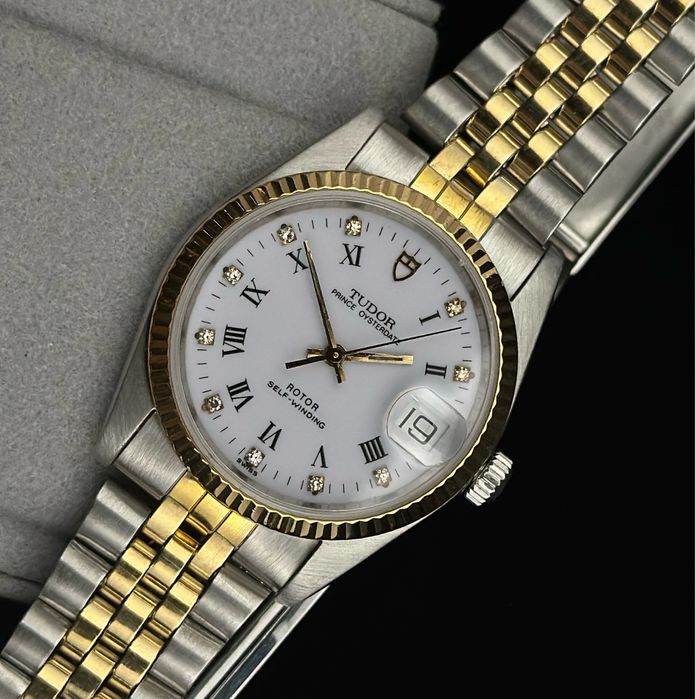 Tudor Prince Oysterdate 74033 White Roman Diamond Factory Dial