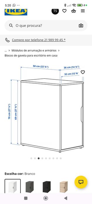 Bloco arrumação secretária ikea