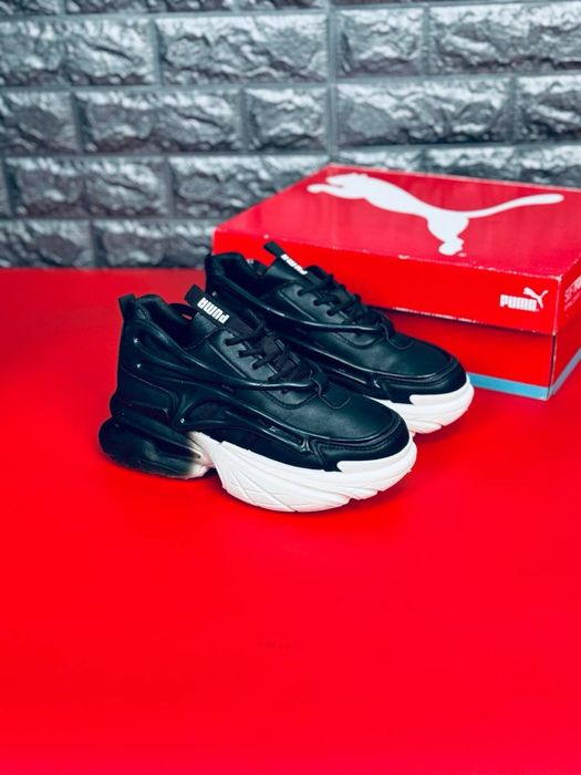 Кожаные черные кросовки на платформе Puma / черно белые женские красивки пума 36 размер / цена 499 грн / успей забрать