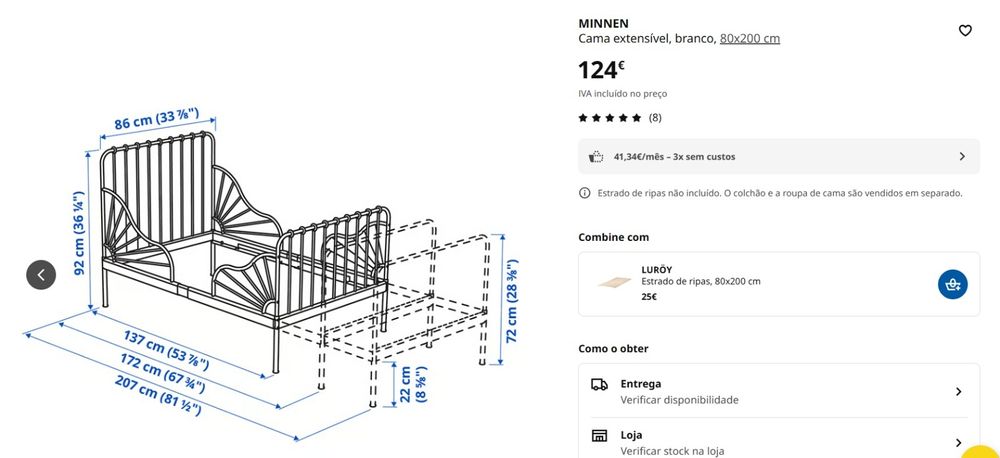 Cama Minnen criança 80x200cm